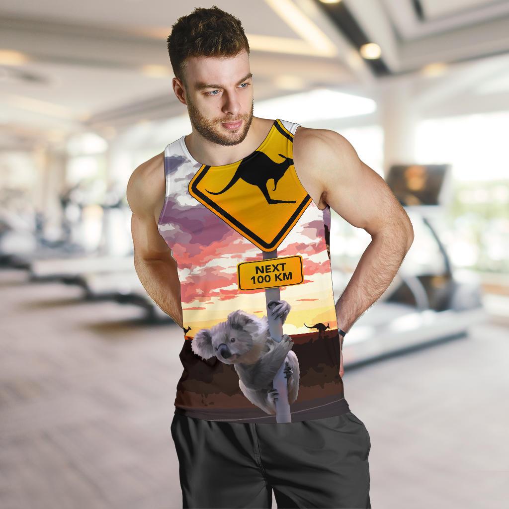 men-tank-top-koala-mens-tank-kangaroo-sign-sunset-landscape-art