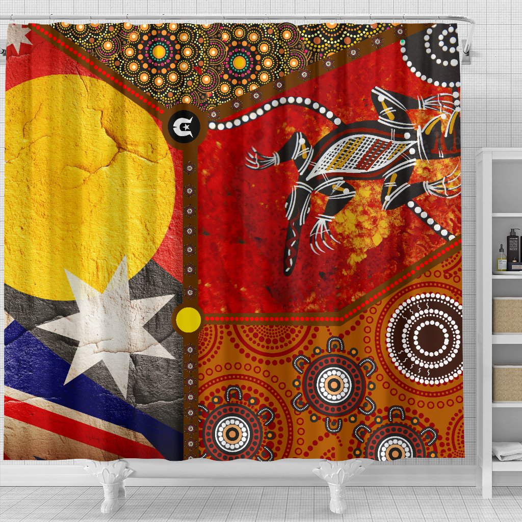 shower-curtain-aboriginal-dot-painting-flags-crocodile