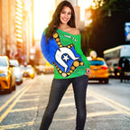 [Custom] Torres Strait Islands Women's Off Shoulder Sweater -  Flag with Aboriginal Patterns - Vibe Hoodie