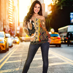 Off Shoulder Sweater - Australian Aboriginal Sun and Emu - Vibe Hoodie