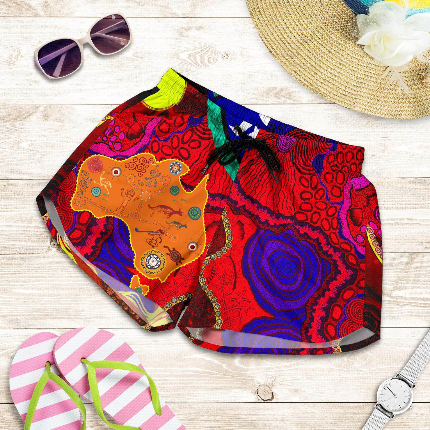 Aboriginal Women's Shorts, Aboriginal Red Patterns Naidoc  Week - Vibe Hoodie