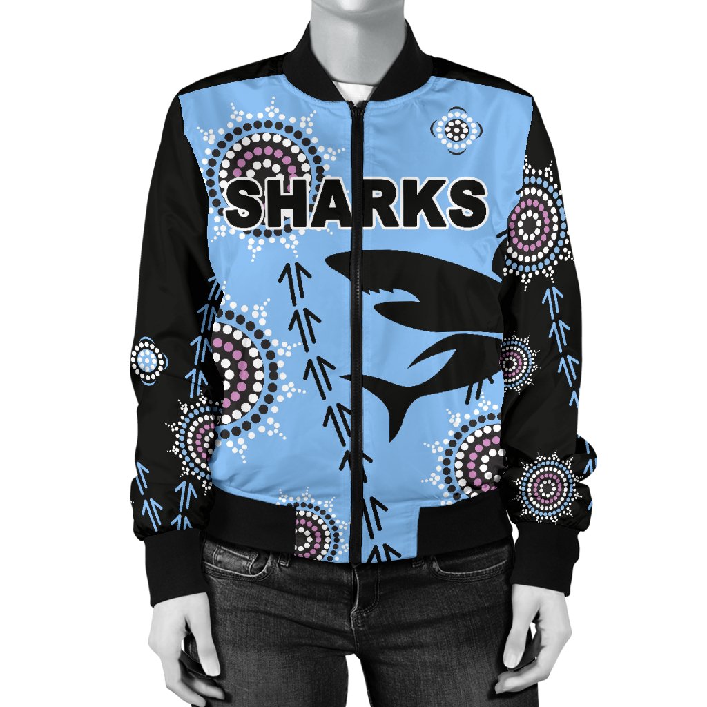 cronulla-womens-bomber-jacket-sharks-simple-indigenous-blue
