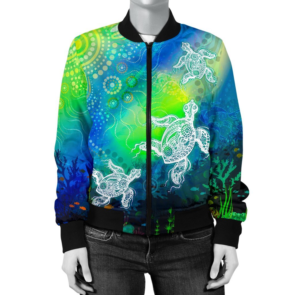 aboriginal-womens-bomber-jacket-indigenous-turtle-ocean-dot-painting-art