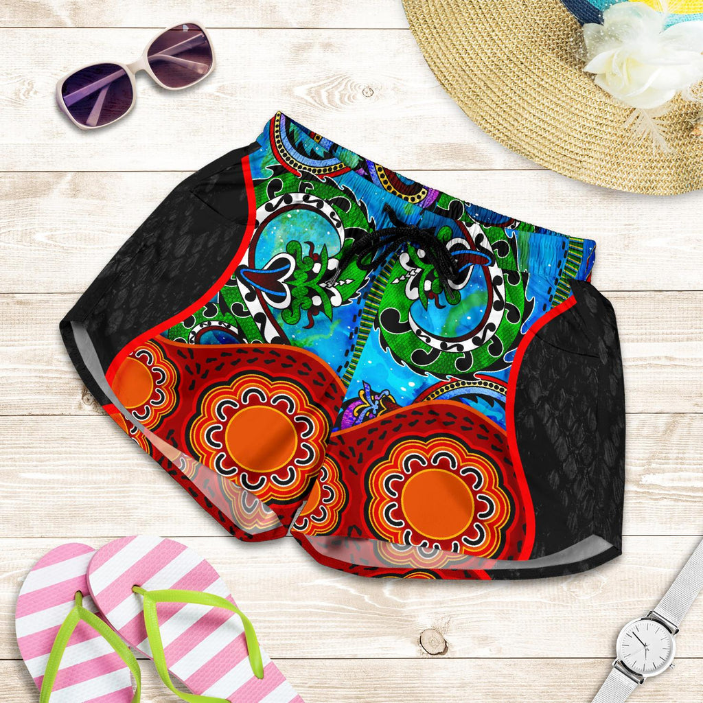 Aboriginal Women's Shorts - Aussie Indigenous Patterns Blue - Vibe Hoodie