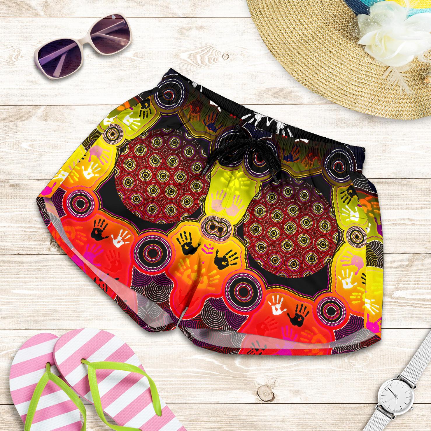 Aboriginal Women's Shorts, Indigenous Circle Dot Painting Hand Art - Vibe Hoodie
