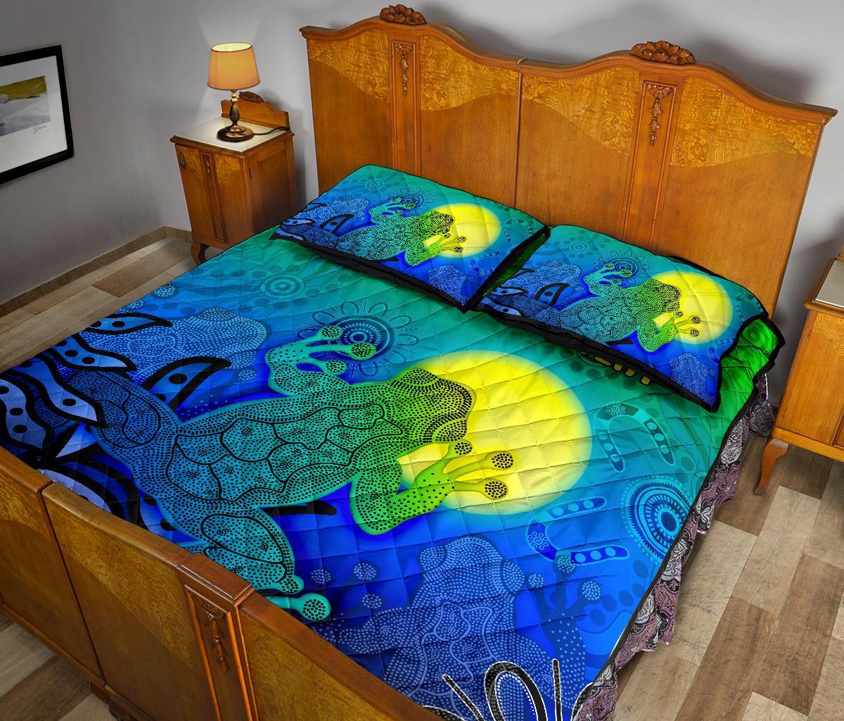 customaboriginal-quilt-bed-set-indigenous-frog-blue