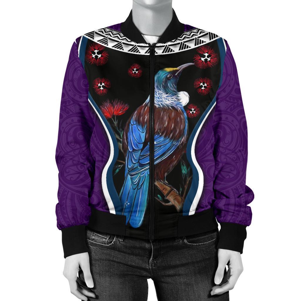 new-zealand-tui-bird-women-bomber-jacket-pohutukawa-purple