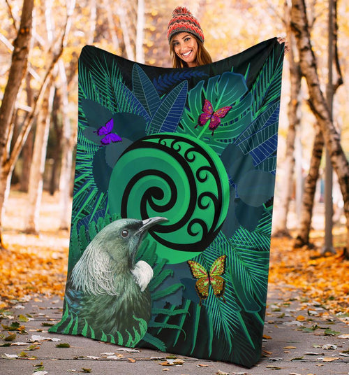new-zealand-premium-blanket-koru-fern-mix-tui-bird-tropical-floral-turquoise