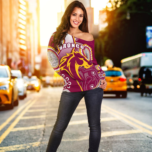 Broncos Indigenous Off Shoulder Sweater Brisbane Strong - Vibe Hoodie