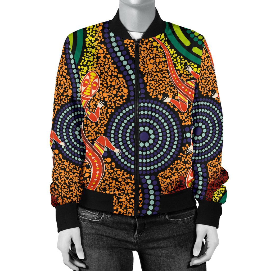 1st-australia-women-bomber-jacket-aboriginal-two-lizards-dot-painting-circle