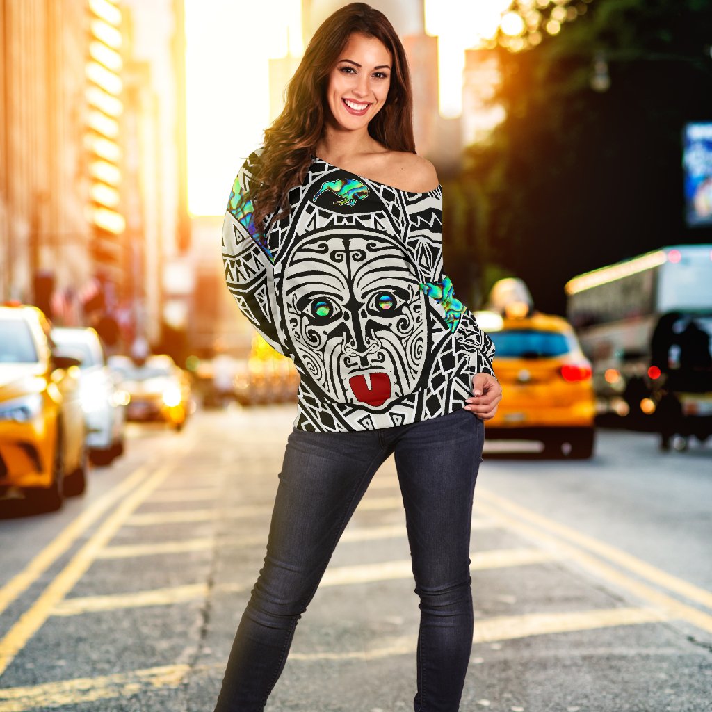 Integrity Maori Ta Moko Women Off Shoulder Sweater Kiwi and Paua - Vibe Hoodie