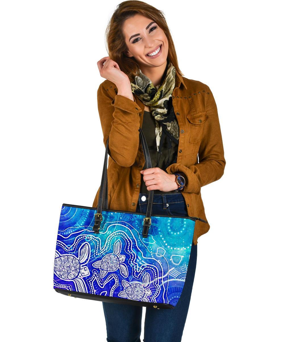 aboriginal-leather-tote-bag-sea-turtle-with-indigenous-patterns-blue