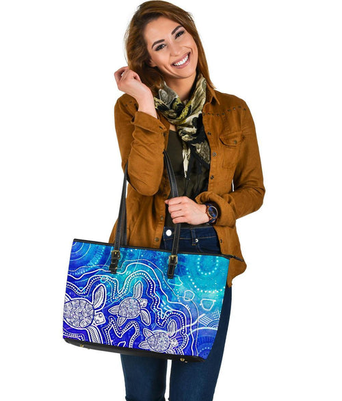 aboriginal-leather-tote-bag-sea-turtle-with-indigenous-patterns-blue