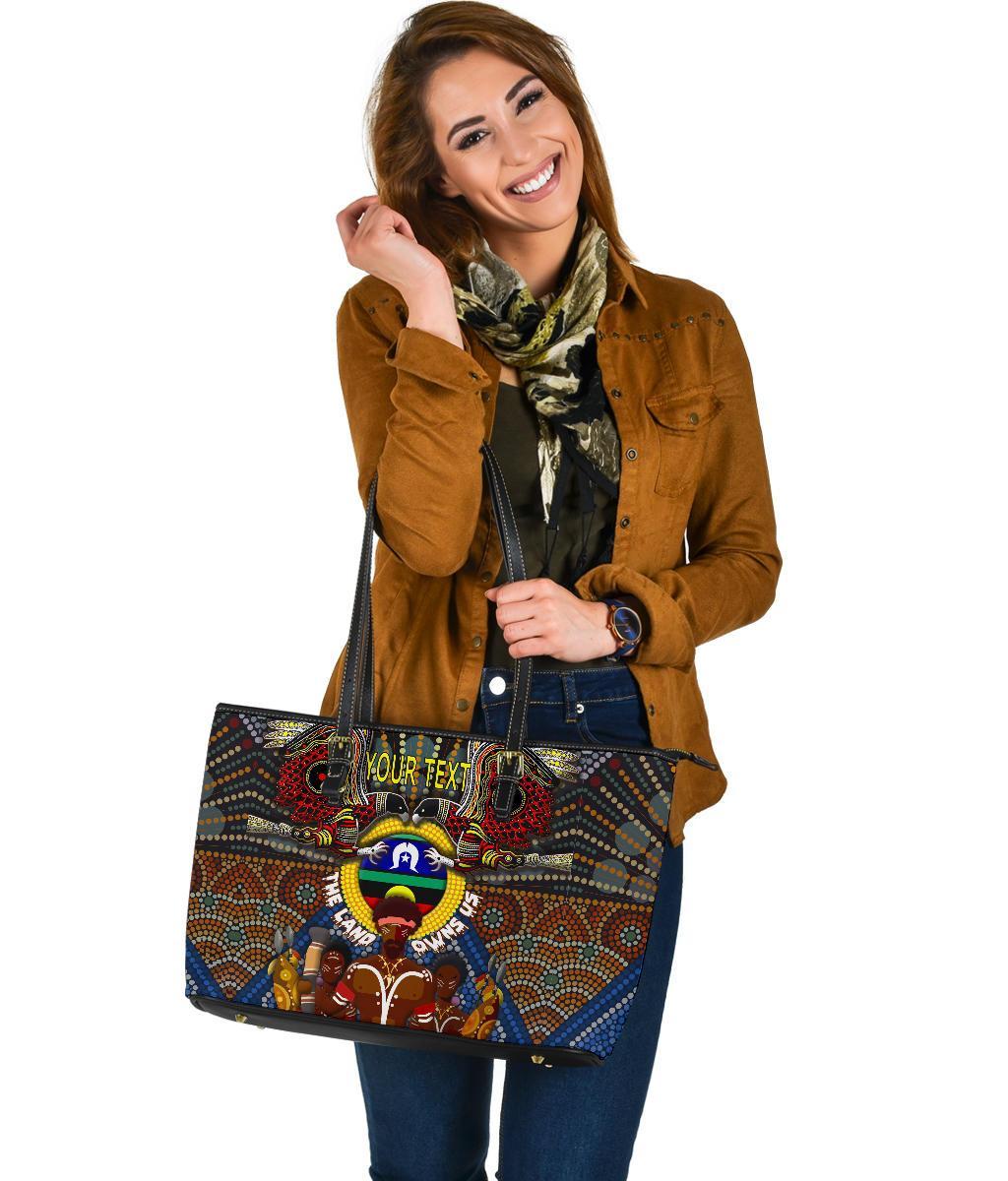 custom-text-the-land-owns-us-large-leather-tote-bag