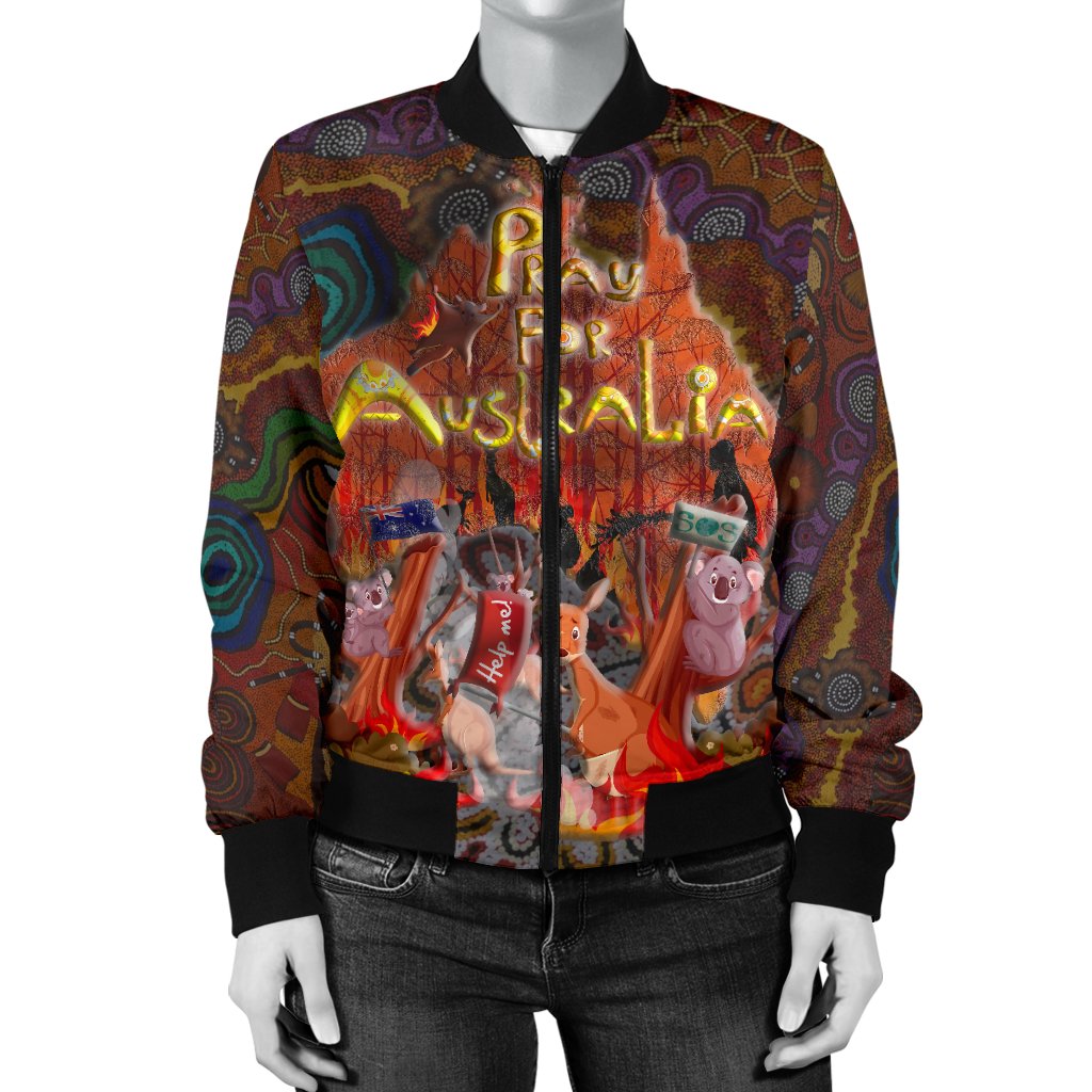 pray-for-australia-womens-bomber-jacket-aboriginal-pattern-love-australia