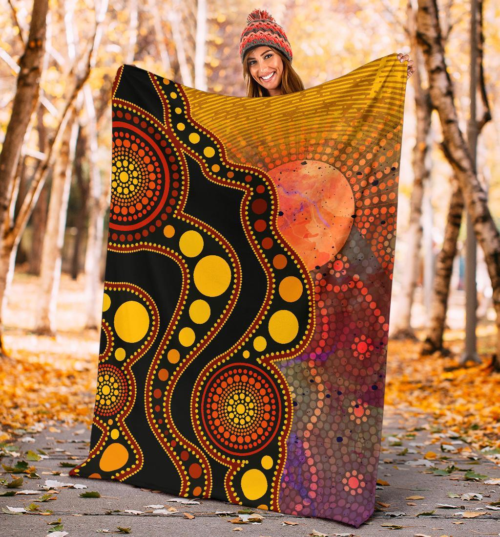 aboriginal-premium-blanket-australia-indigenous-flag-circle-dot-painting-art-golden