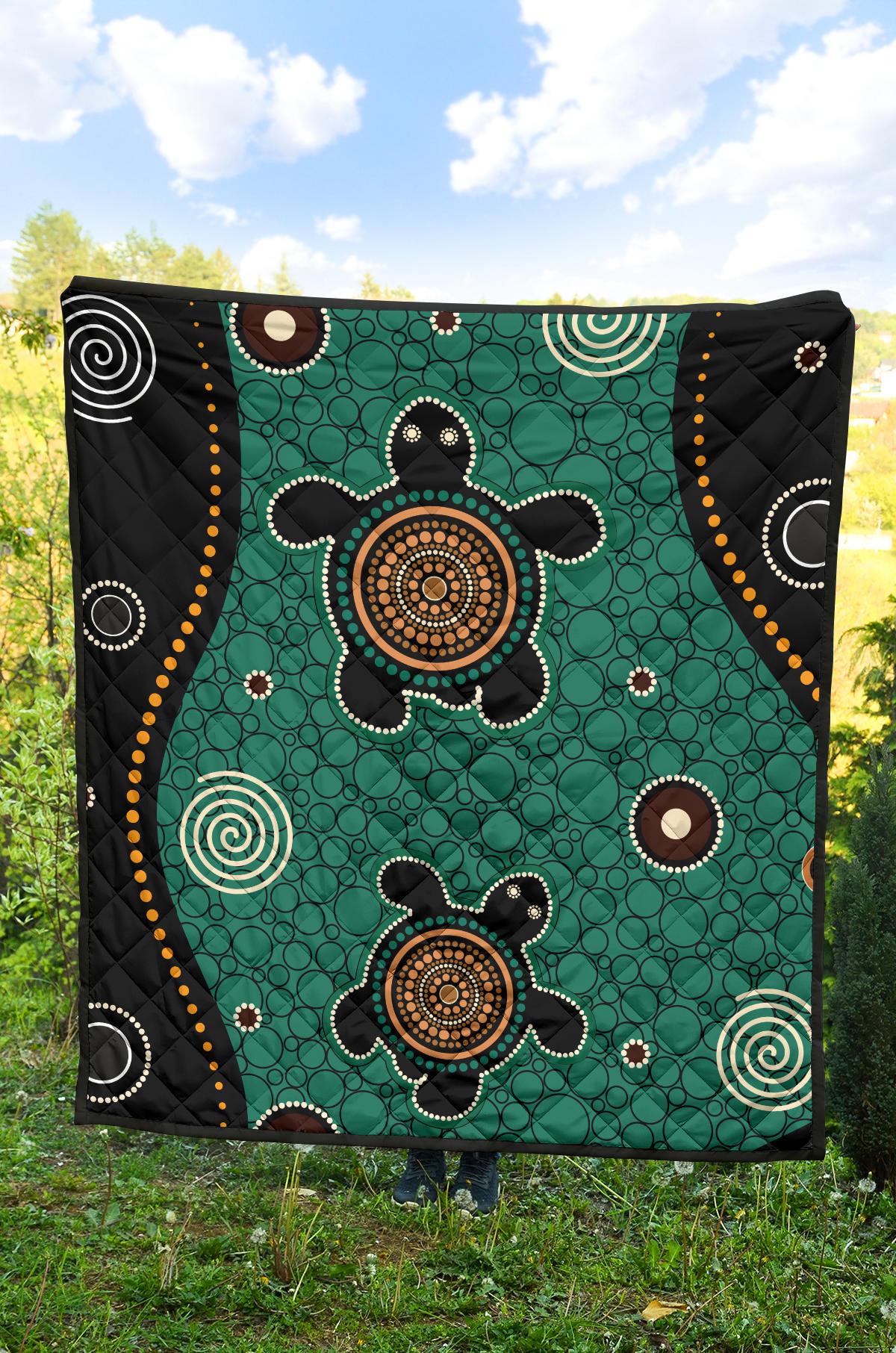 aboriginal-premium-quilt-australia-green-turtle-dot-painting-art