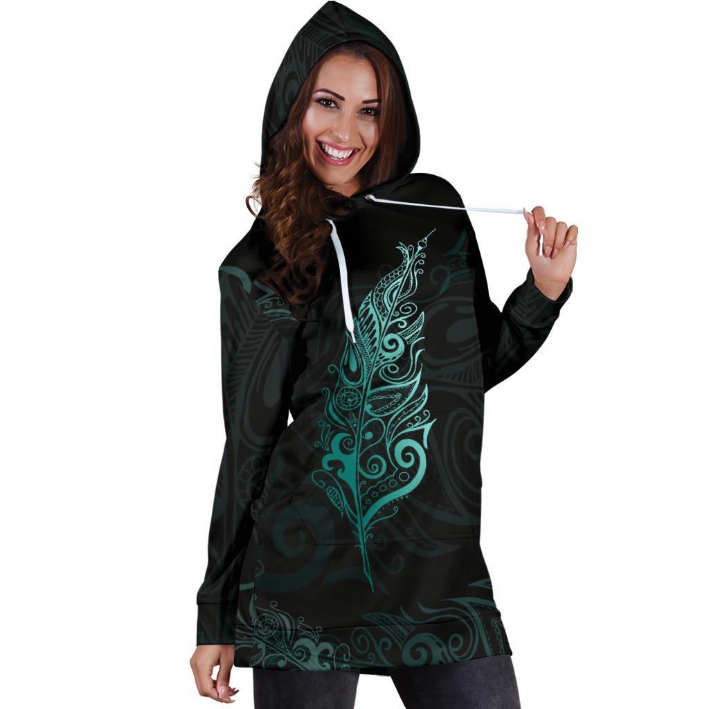 light-silver-fern-new-zealand-hoodie-dress-turquoise
