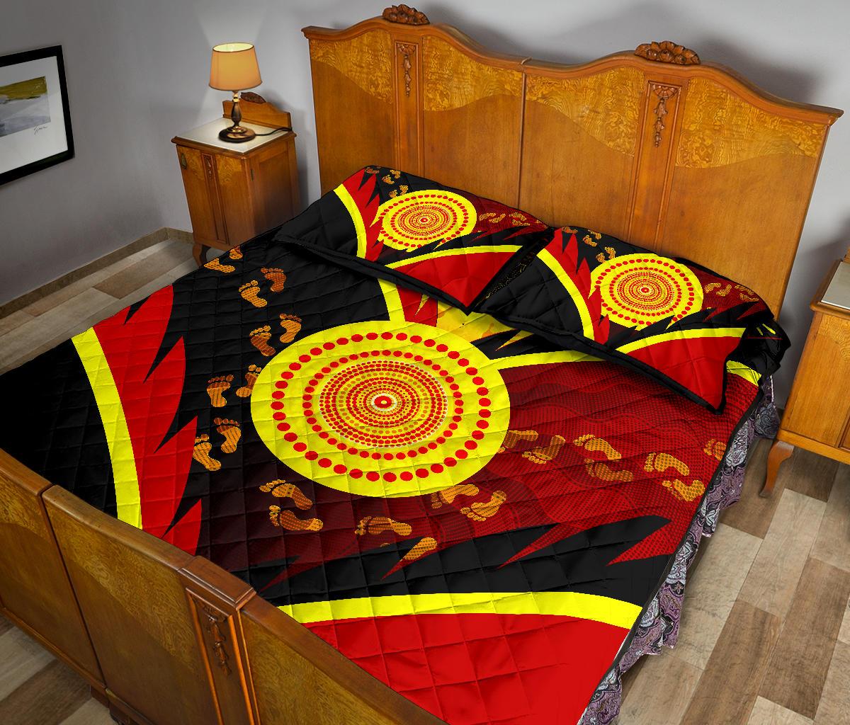 aboriginal-quilt-bed-set-indigenous-flag-with-footprint-hand-art