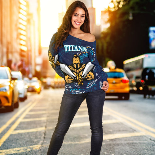 Gold Coast Women Off Shoulder Sweater Titans Gladiator Indigenous - Vibe Hoodie