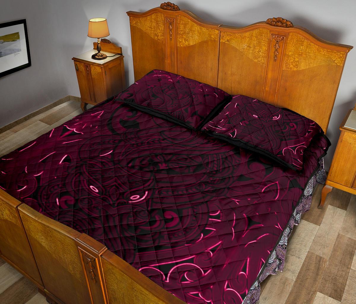 new-zealand-quilt-bed-set-maori-gods-quilt-and-pillow-cover-tumatauenga-god-of-war-pink