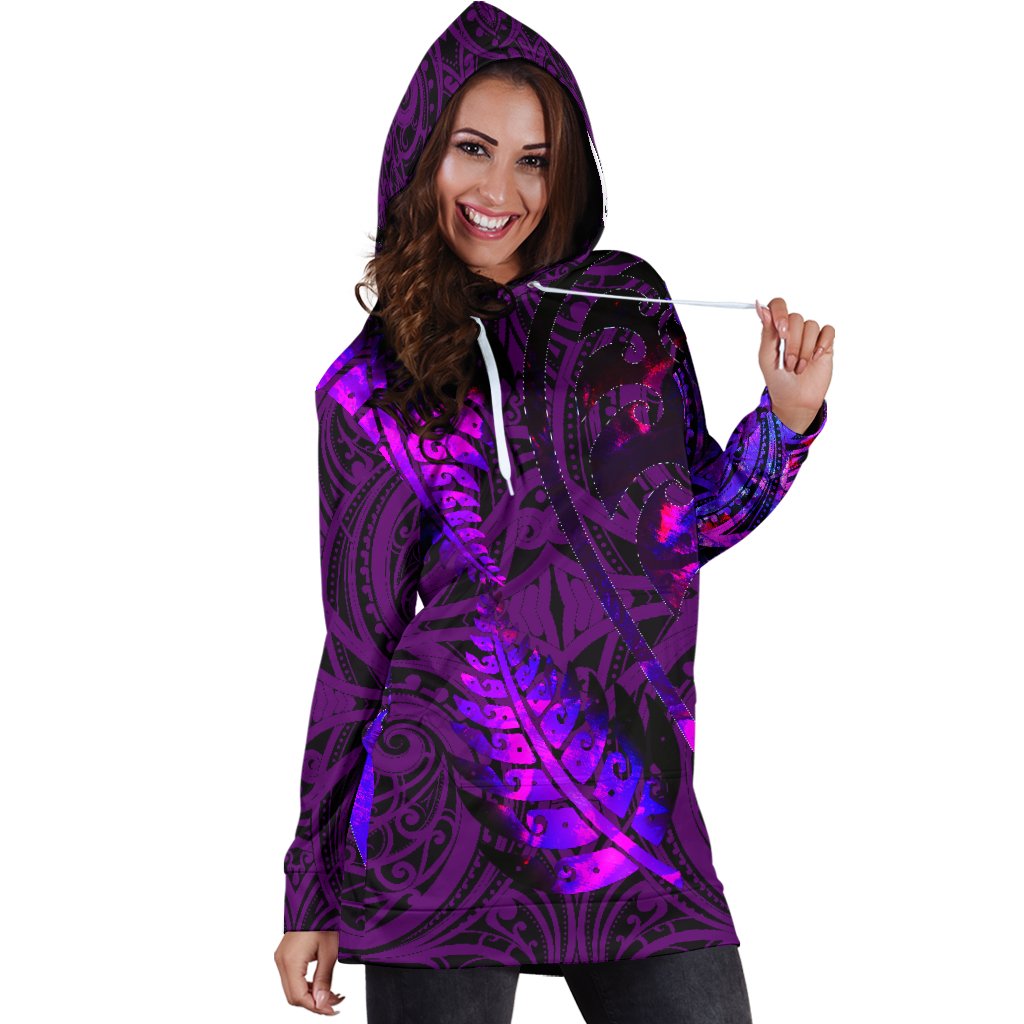 aotearoa-maori-women-hoodie-dress-silver-fern-koru-vibes-purple