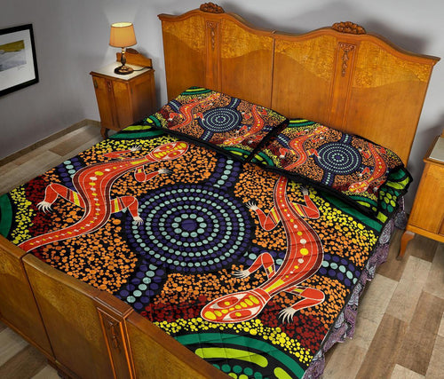 1st-australia-quilt-bed-set-aboriginal-two-lizards-dot-painting-circle