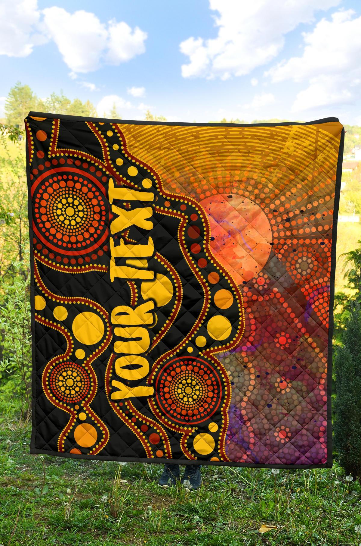 custom-text-aboriginal-premium-quilt-australia-indigenous-flag-circle-dot-painting-art-golden