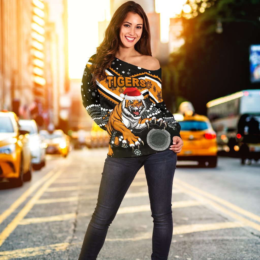 Wests Christmas Women's Off Shoulder Sweater Tigers Indigenous - Vibe Hoodie