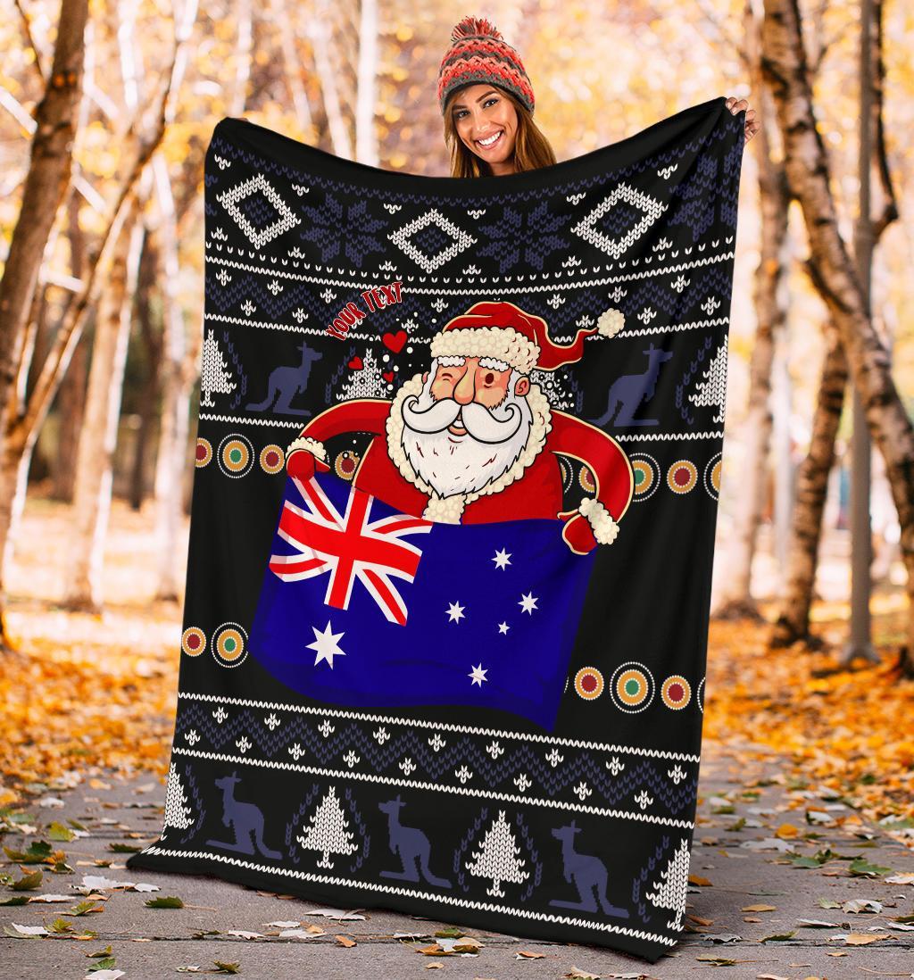 christmas-personalised-premium-blanket-australia-santa-claus-hold-the-flag-black