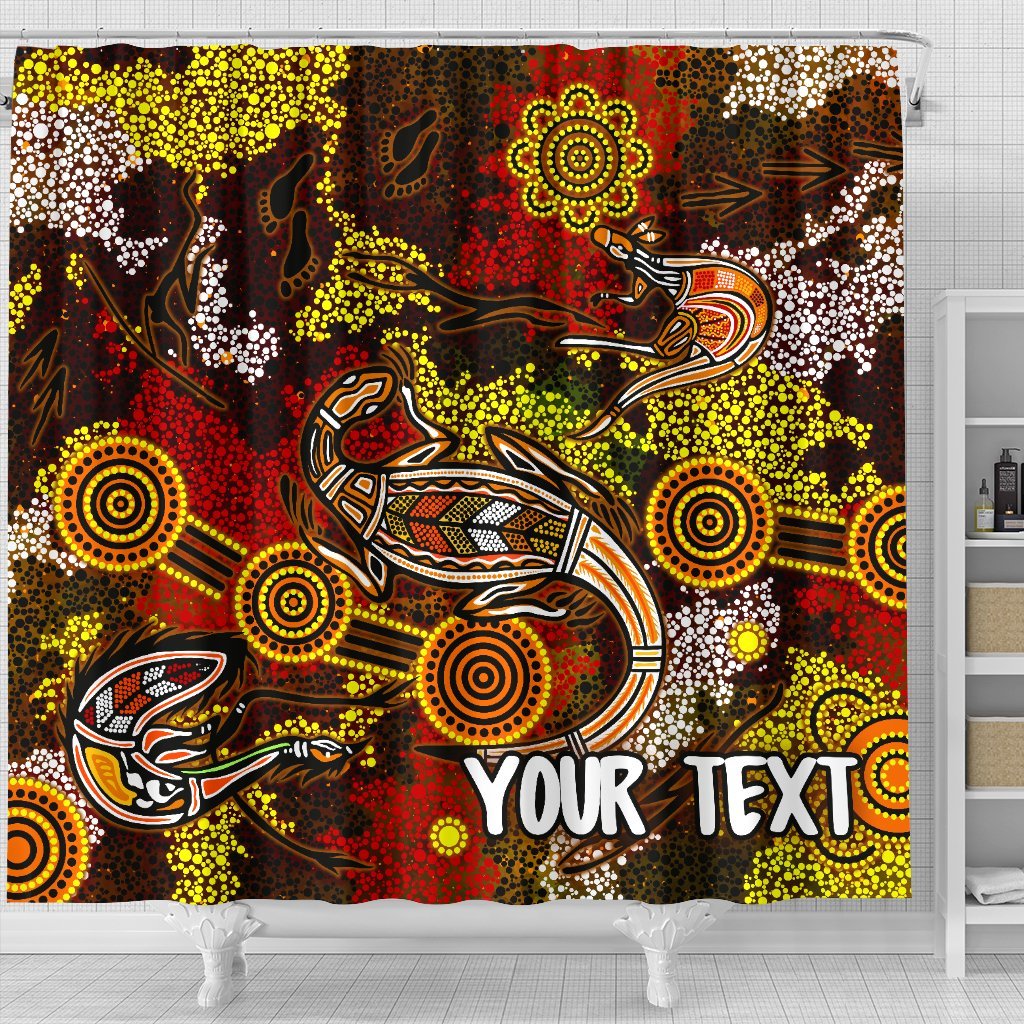 custom-aboriginal-shower-curtain-kangaroo-and-lizard-dot-painting-art