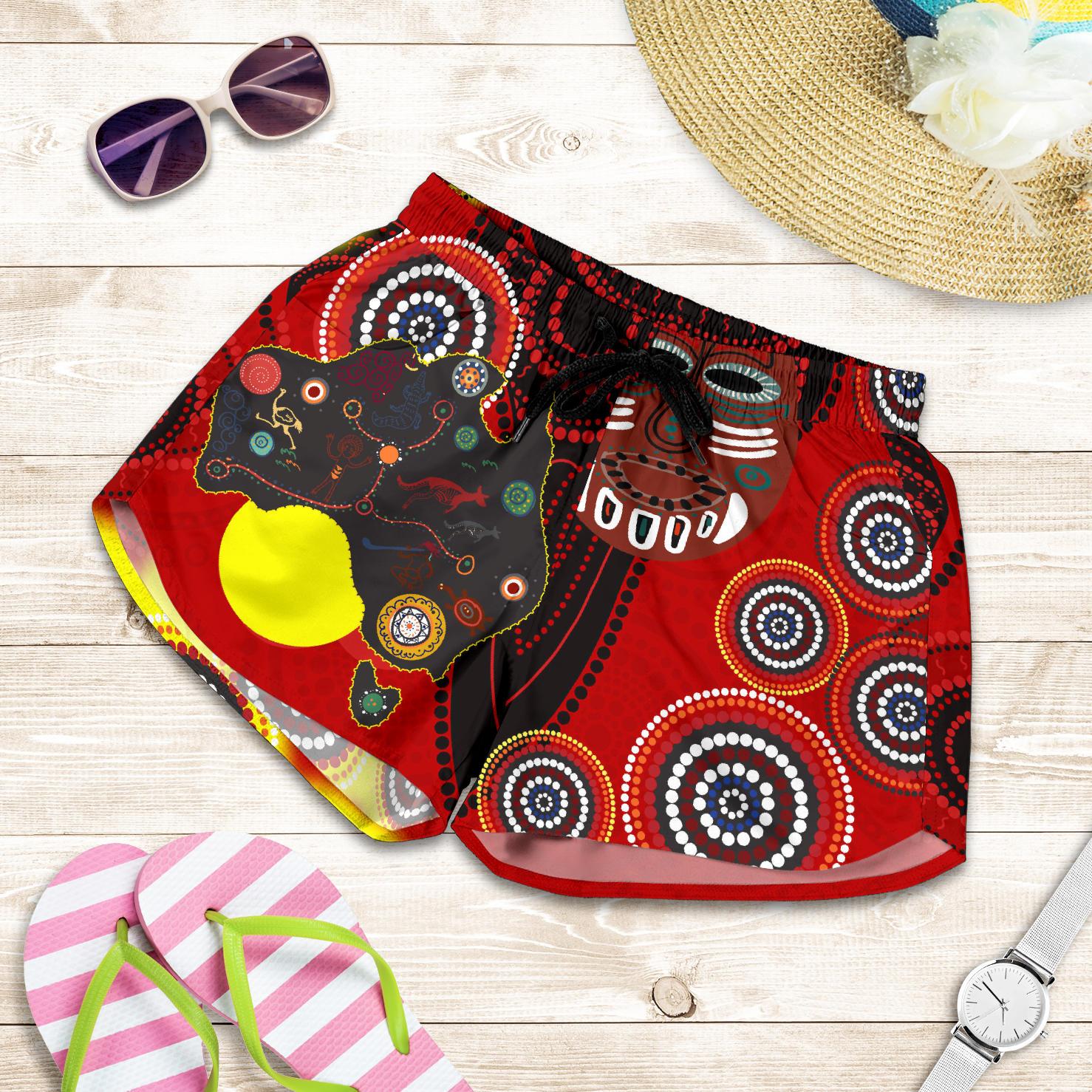 Aboriginal Shorts, Indigenous Dot Painting Map - Vibe Hoodie