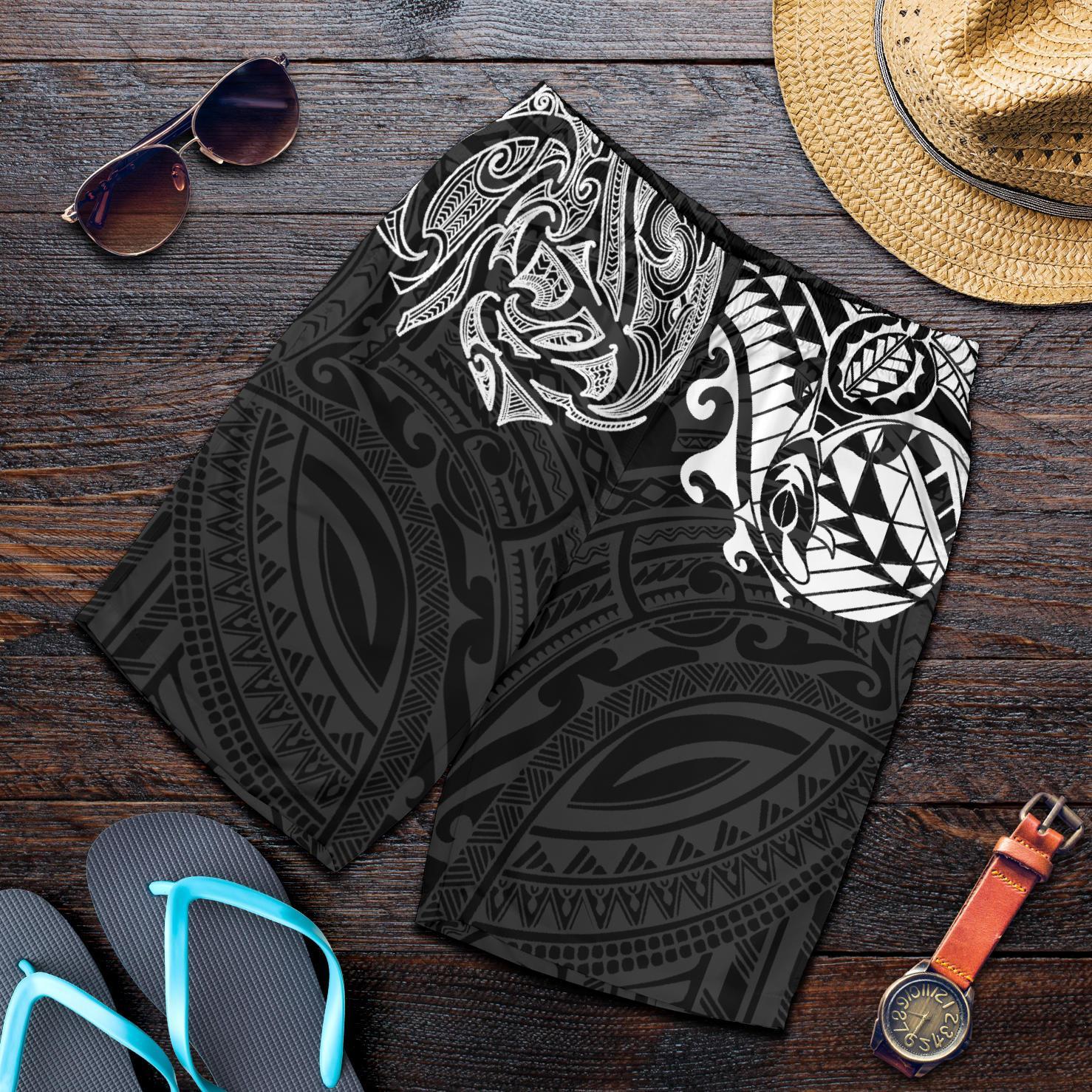 new-zealand-all-over-print-mens-shorts-maori-polynesian-tattoo-white