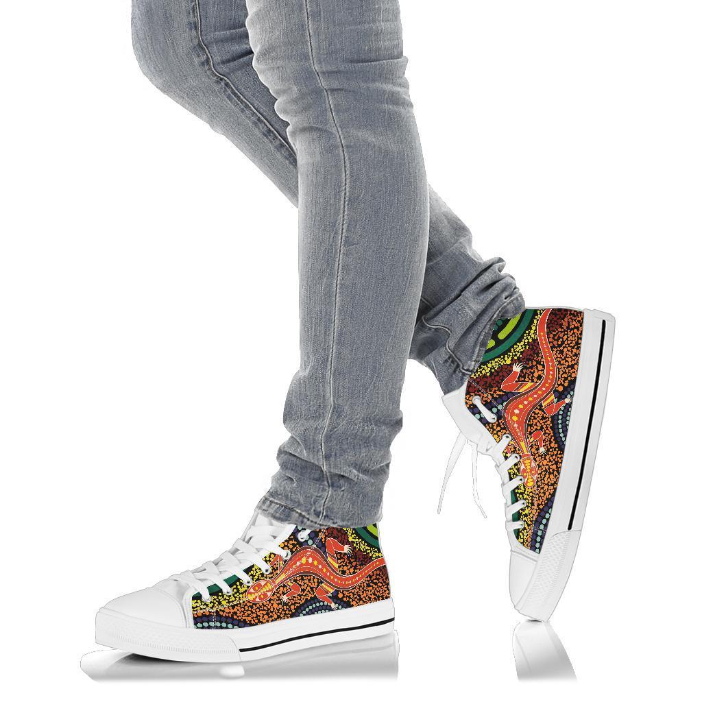1st-australia-high-top-shoes-aboriginal-two-lizards-dot-painting-circle