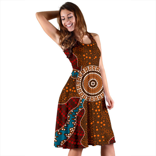 Midi Dress - Aboriginal Dot Painting Dress Ver06 - Vibe Hoodie