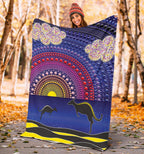 aboriginal-premium-blanket-sunset-over-the-sea-and-kangaroo-dot-painting