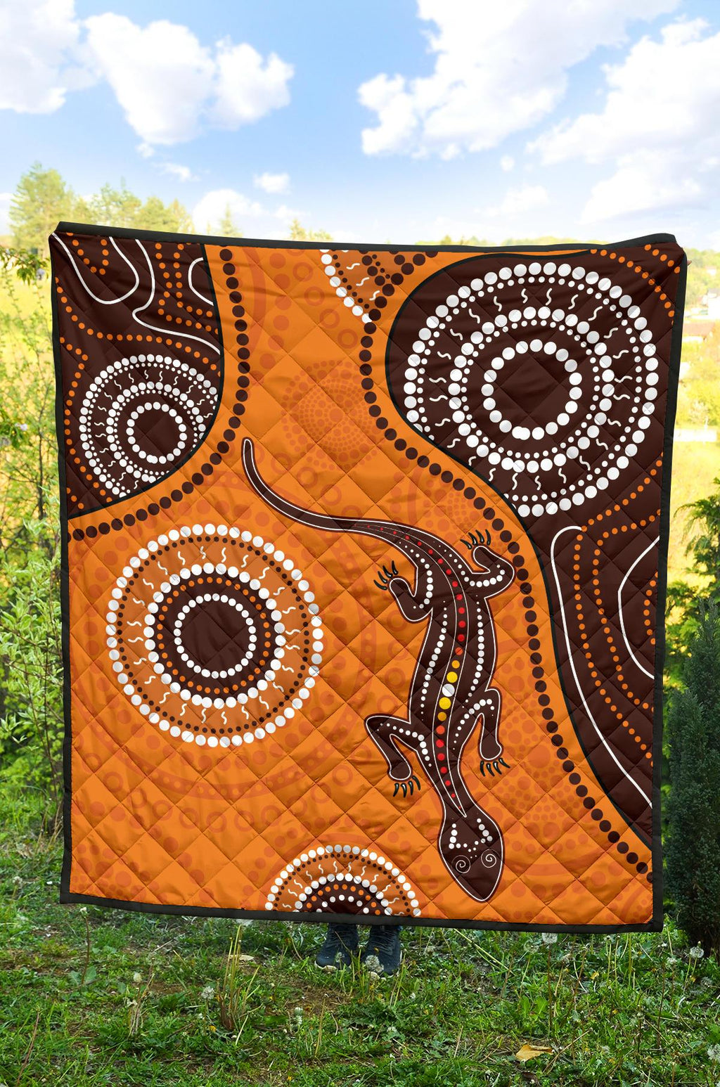 aboriginal-premium-quilt-australia-orange-lizard-aboriginal-art