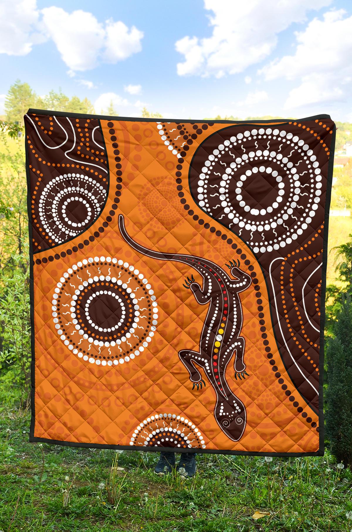 aboriginal-premium-quilt-australia-orange-lizard-aboriginal-art
