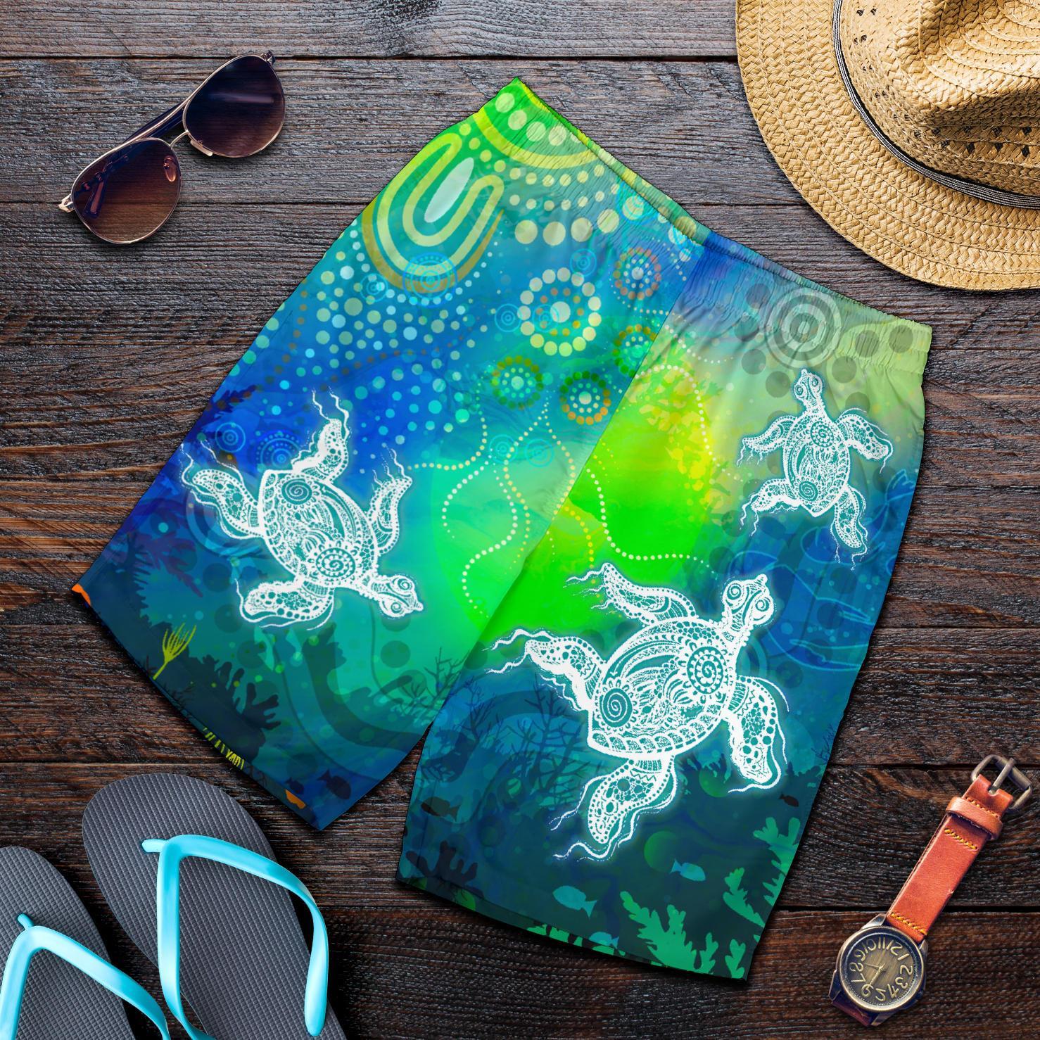 aboriginal-mens-shorts-indigenous-turtle-ocean-dot-painting-art