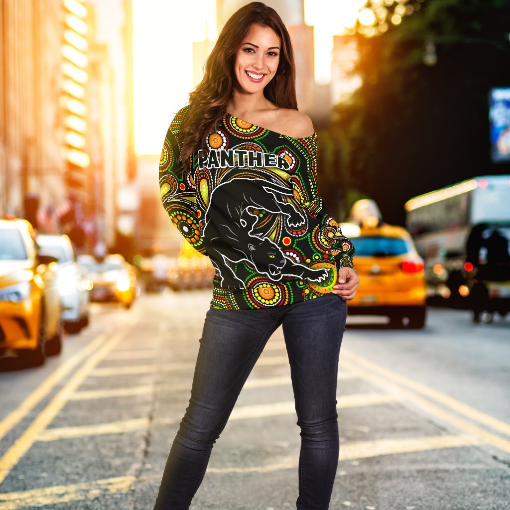 Penrith Women Off Shoulder Sweater Panthers Indigenous Vibes - Vibe Hoodie