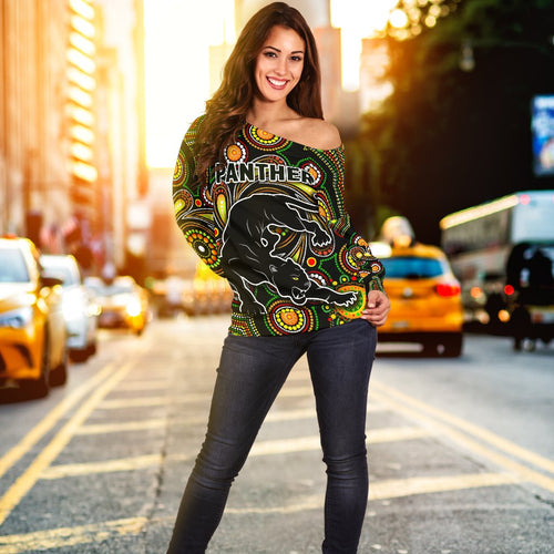 Penrith Women Off Shoulder Sweater Panthers Indigenous Vibes - Vibe Hoodie