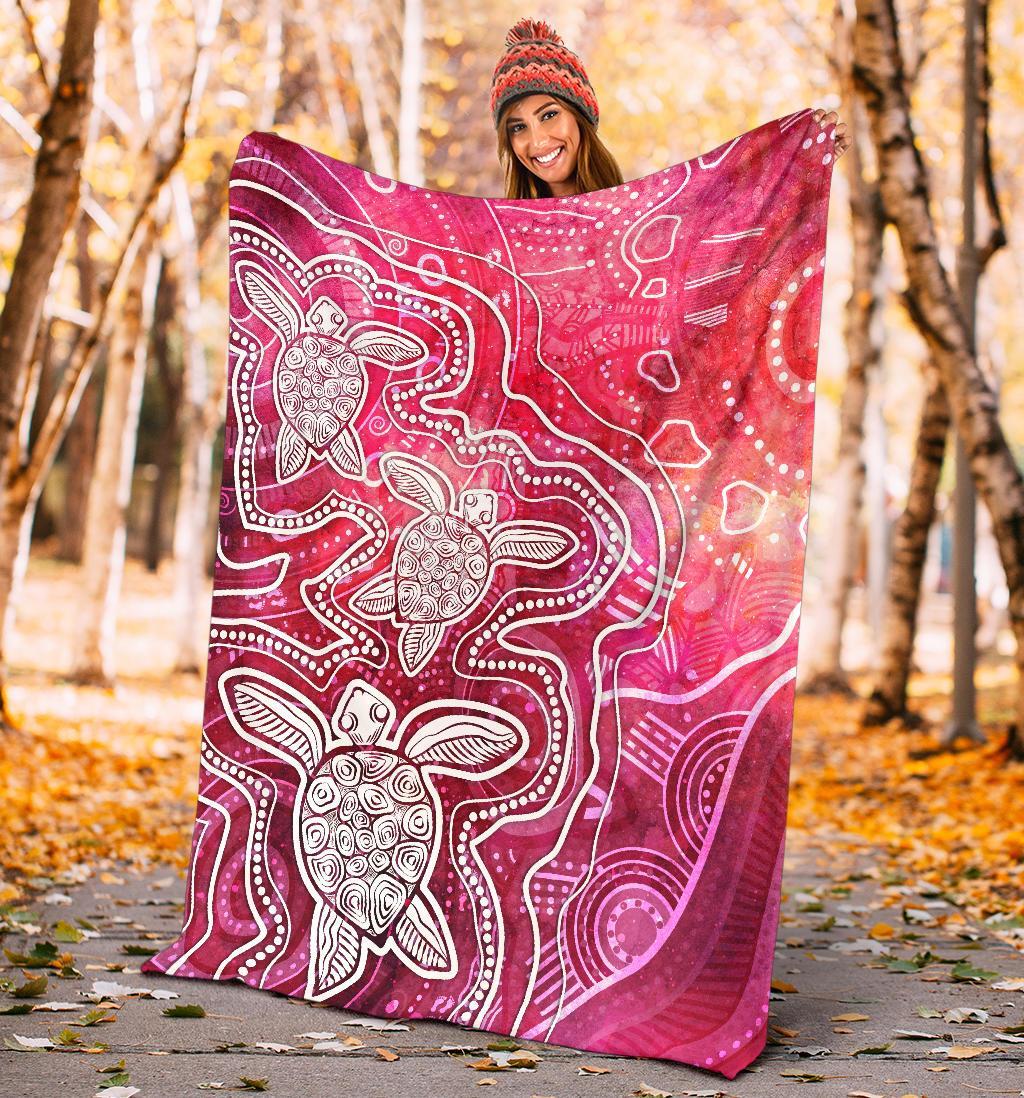aboriginal-premium-blanket-sea-turtle-with-indigenous-patterns-pink