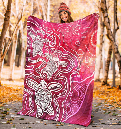 aboriginal-premium-blanket-sea-turtle-with-indigenous-patterns-pink