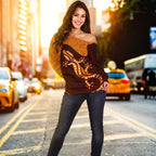 Aboriginal Women's Off Shoulder Sweater - Lizard in Aboriginal Dreaming - Vibe Hoodie