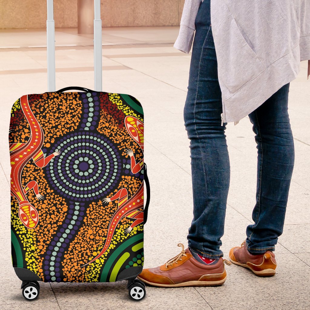 1st-australia-luggage-covers-aboriginal-two-lizards-dot-painting-circle