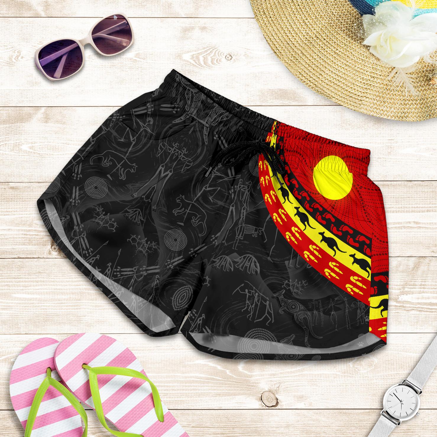 Aboriginal Women's Shorts, Indigenous Flag Circle Dot Painting - Vibe Hoodie