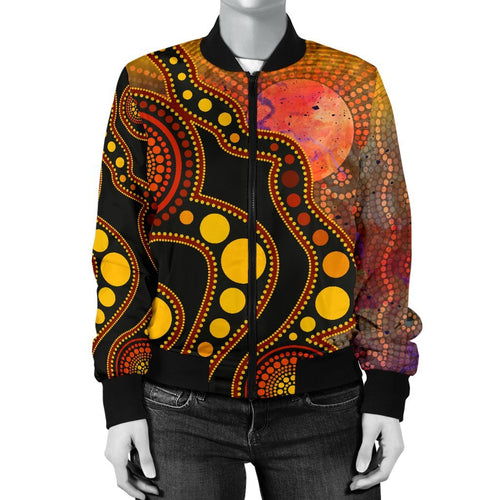 aboriginal-womens-bomber-jacket-australia-indigenous-flag-circle-dot-painting-art-golden
