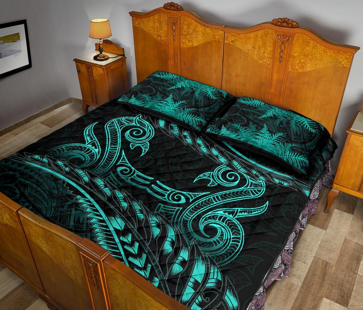 aotearoa-quilt-bed-set-turquoise-maori-manaia-with-silver-fern-1