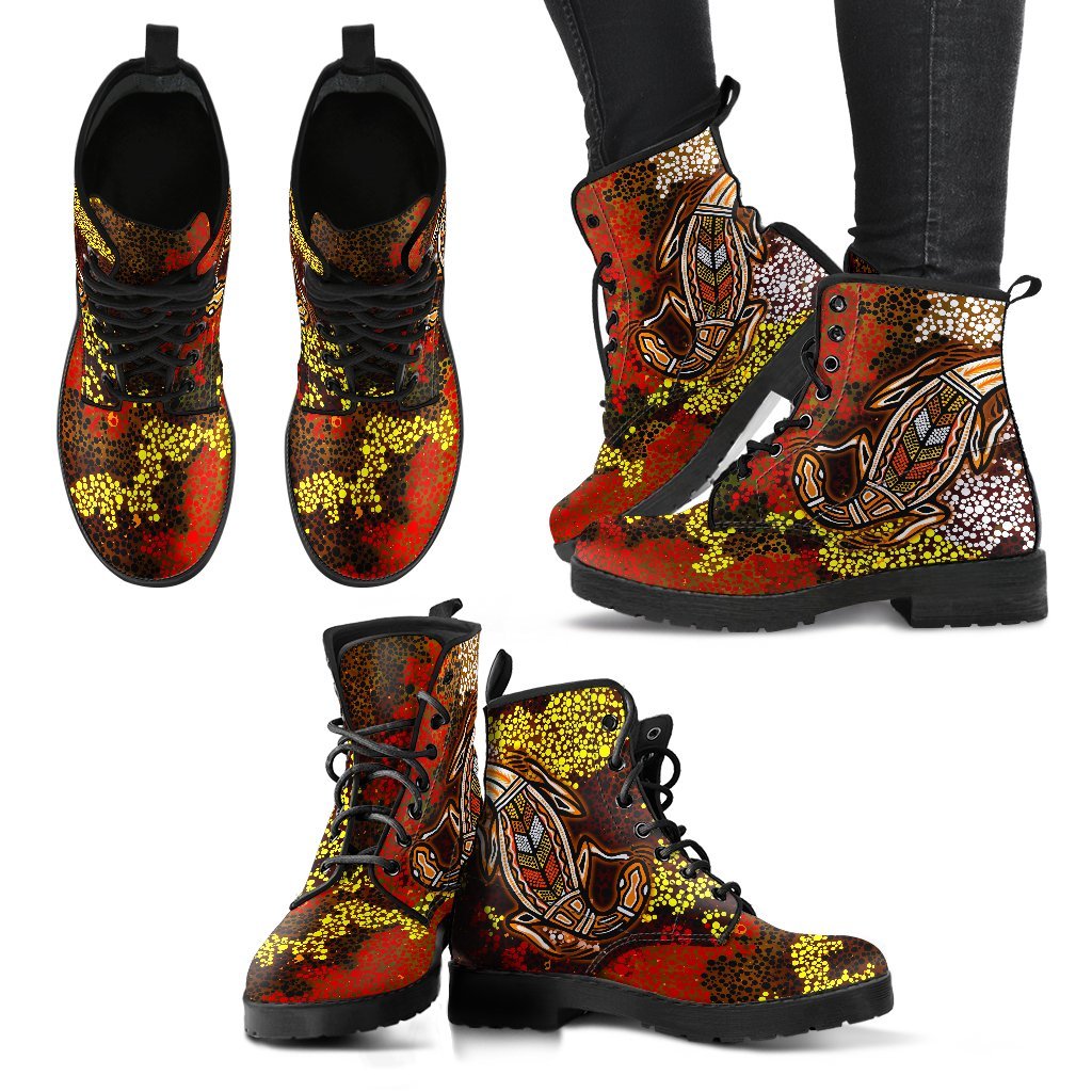 aboriginal-leather-boots-kangaroo-and-lizard-dot-painting-art
