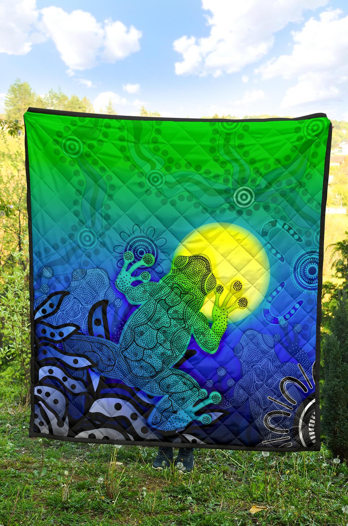 aboriginal-premium-quilt-indigenous-frog-blue